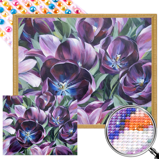 Purple Tulips - Full Round Drill Diamond Painting 50*40CM