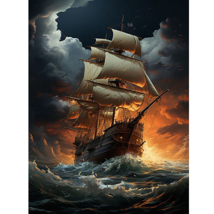 Sea Sailing Boat - Full Round Drill Diamond Painting 30*40CM