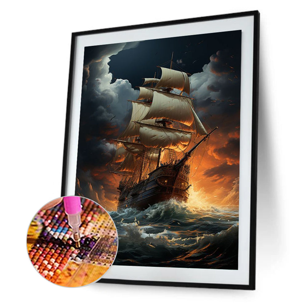 Sea Sailing Boat - Full Round Drill Diamond Painting 30*40CM