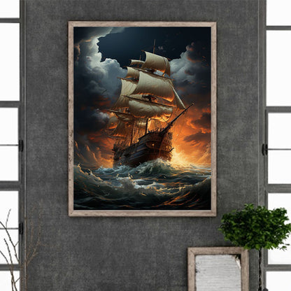 Sea Sailing Boat - Full Round Drill Diamond Painting 30*40CM