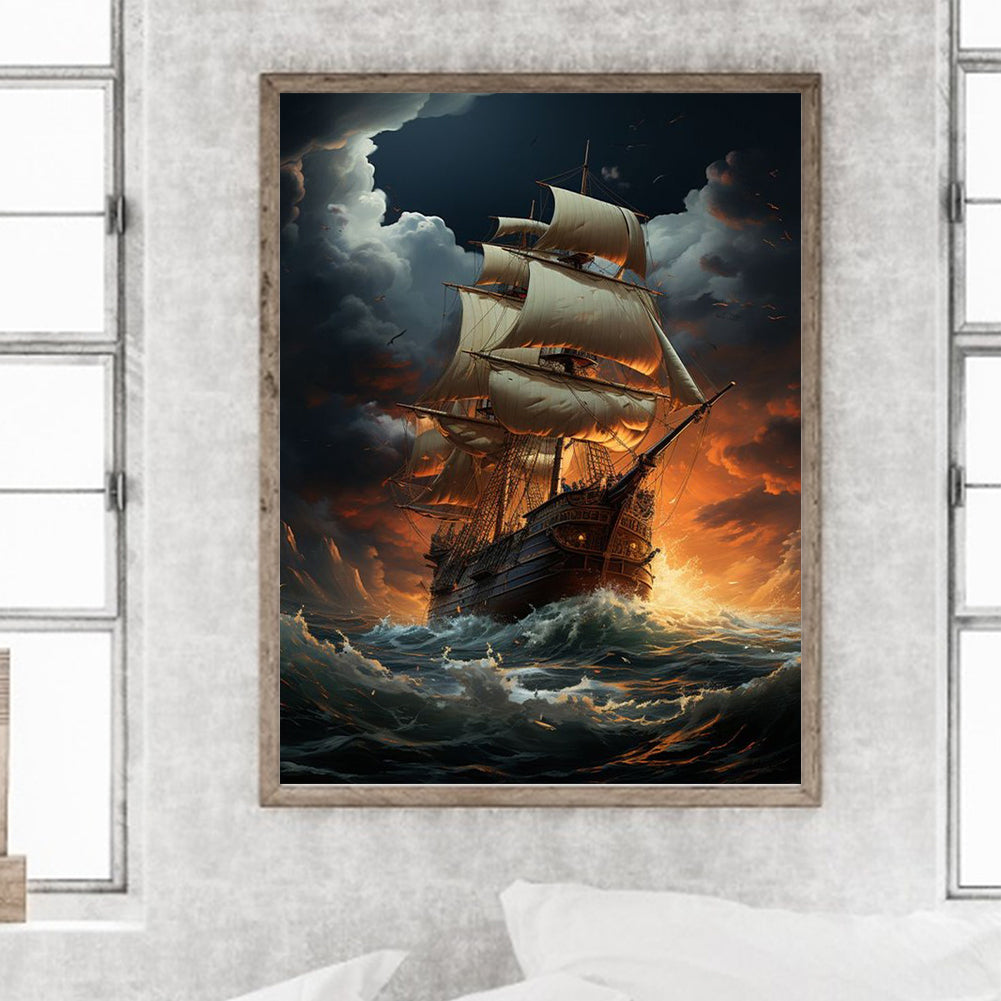 Sea Sailing Boat - Full Round Drill Diamond Painting 30*40CM