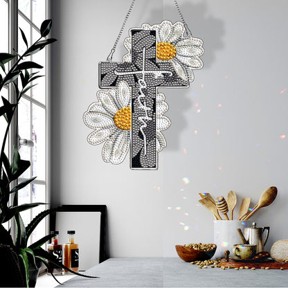 Round DIY Diamond Painting Ornaments for Home Wall Decor (Butterfly Cross #2)