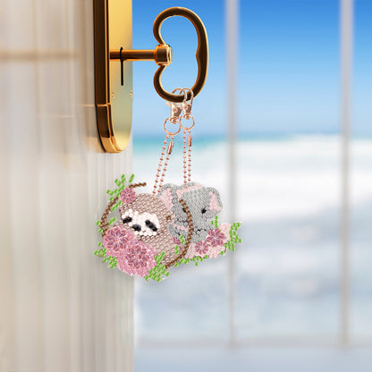 6PCS Double Sided Full Drill Keyring Diamond Painting Keychain (Small Animal #1)