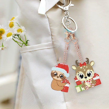 6PCS Double Sided Full Drill Keyring Diamond Painting Keychain (Small Animal #4)