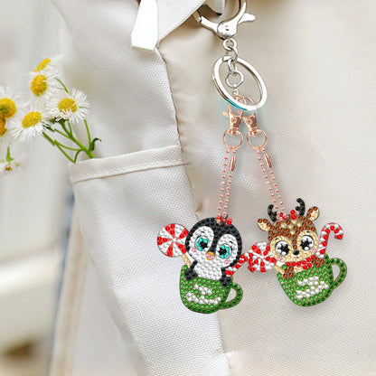 6PCS Double Sided Full Drill Keyring Diamond Painting Keychain (Small Animal #5)