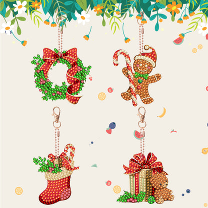 4PCS Double Sided Diamond Painting Keychain (Xmas Stocking Critter #4)