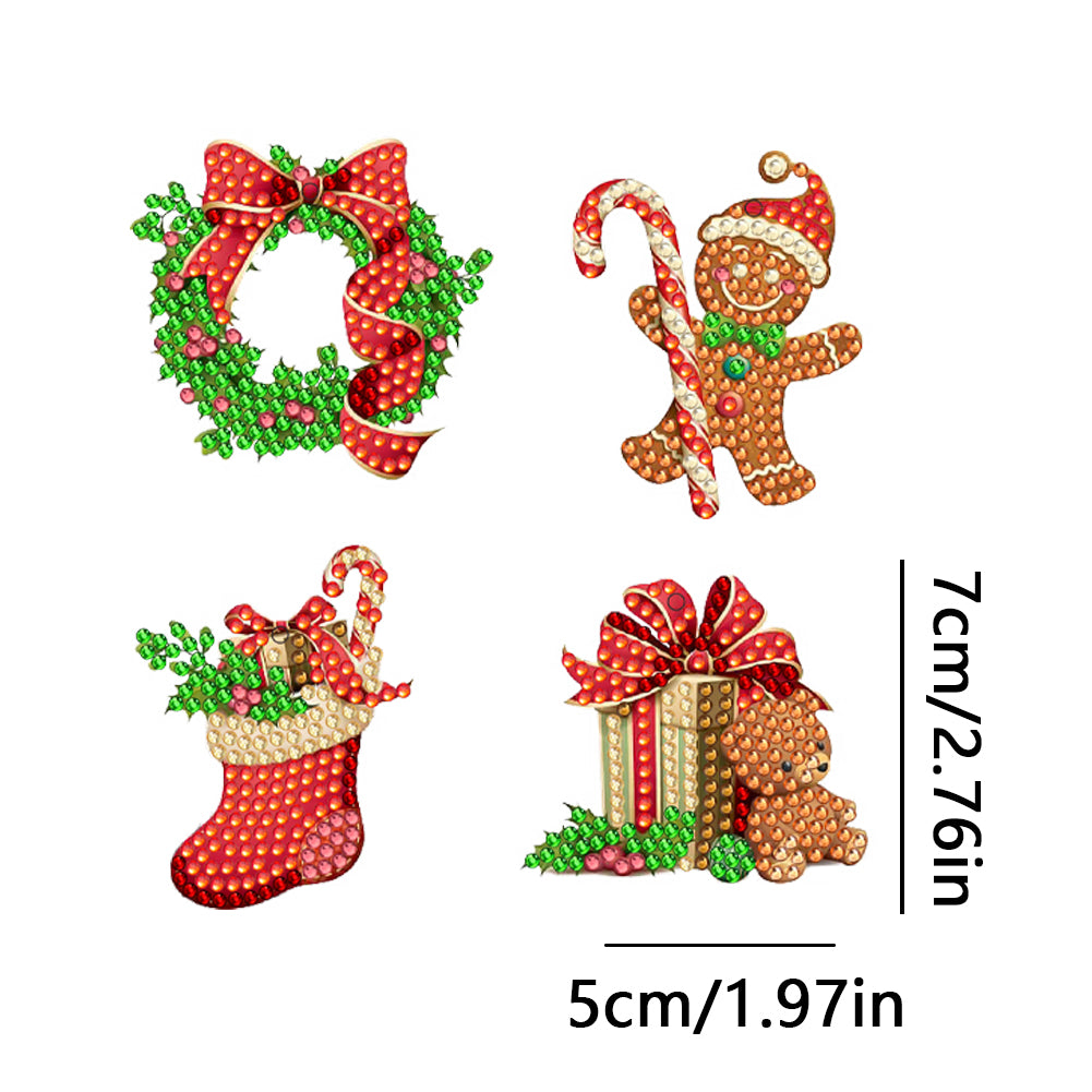 4PCS Double Sided Diamond Painting Keychain (Xmas Stocking Critter #4)