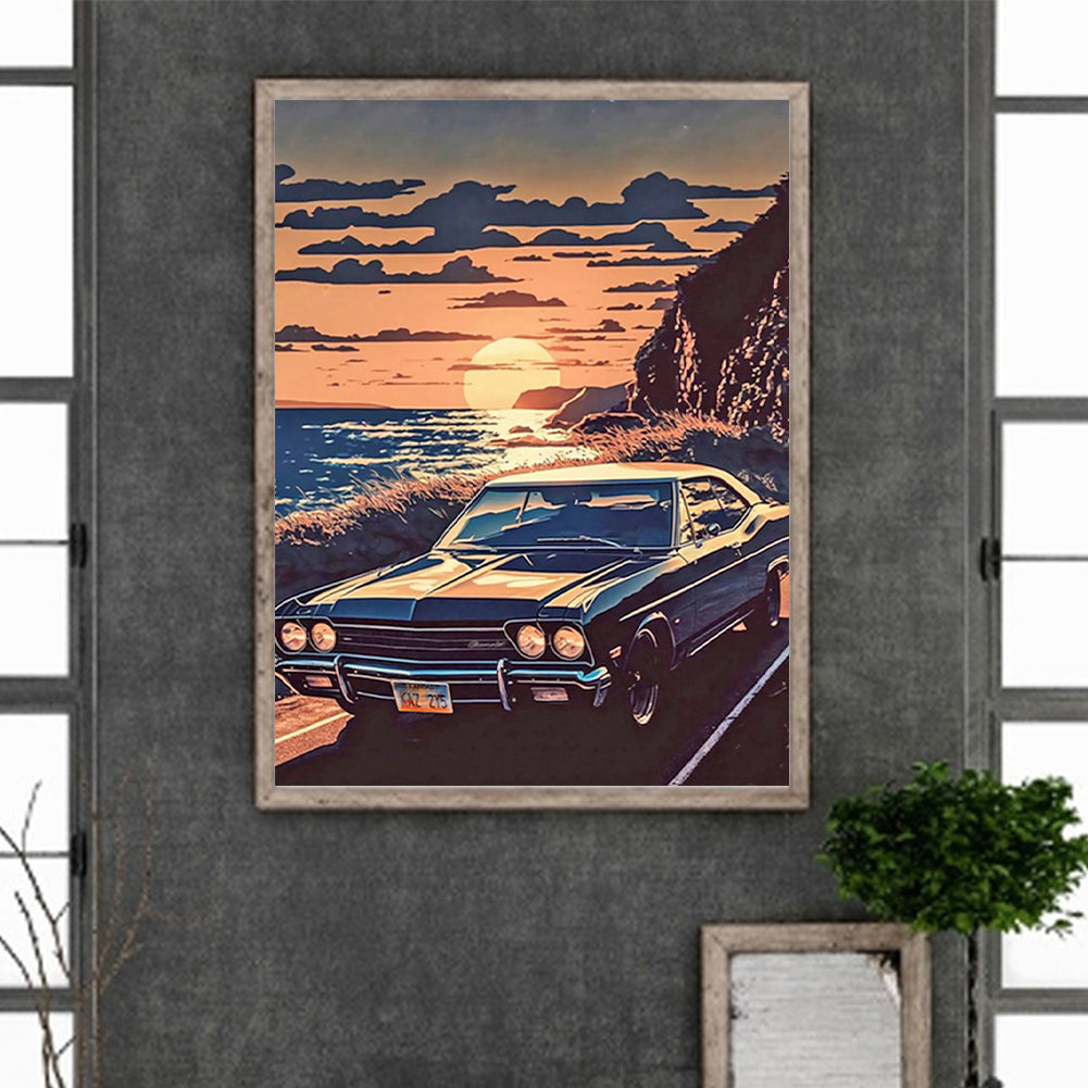 Car Driving On The Beach - Full Round Drill Diamond Painting 30*40CM