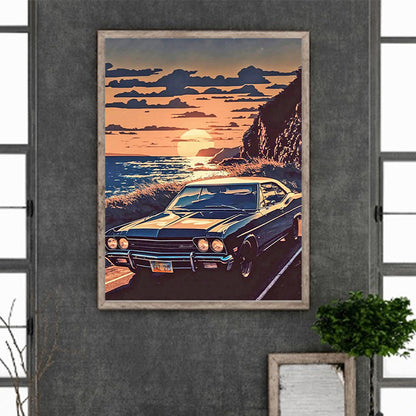 Car Driving On The Beach - Full Round Drill Diamond Painting 30*40CM