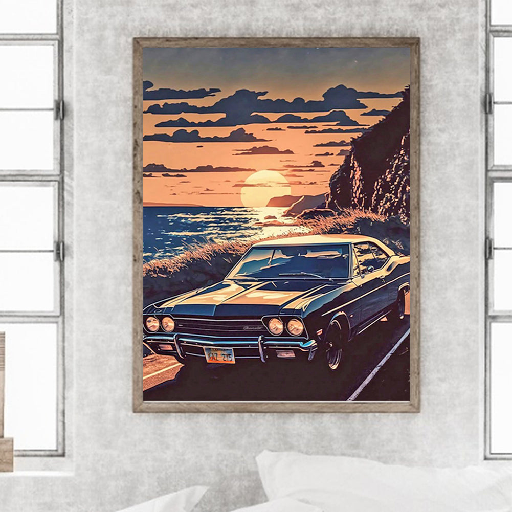 Car Driving On The Beach - Full Round Drill Diamond Painting 30*40CM