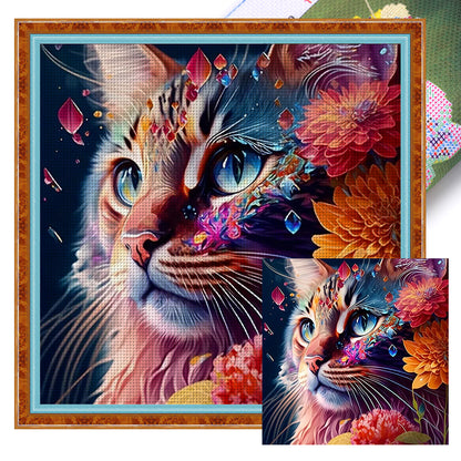 Flower Cat - 11CT Stamped Cross Stitch 40*40CM