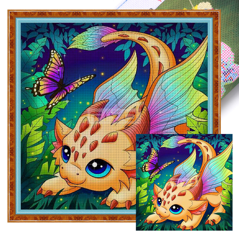 Dragon And Butterfly - 11CT Stamped Cross Stitch 50*50CM