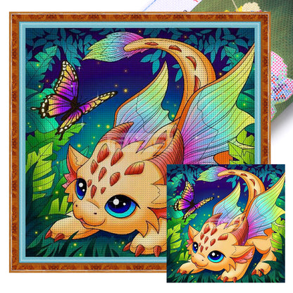Dragon And Butterfly - 11CT Stamped Cross Stitch 50*50CM