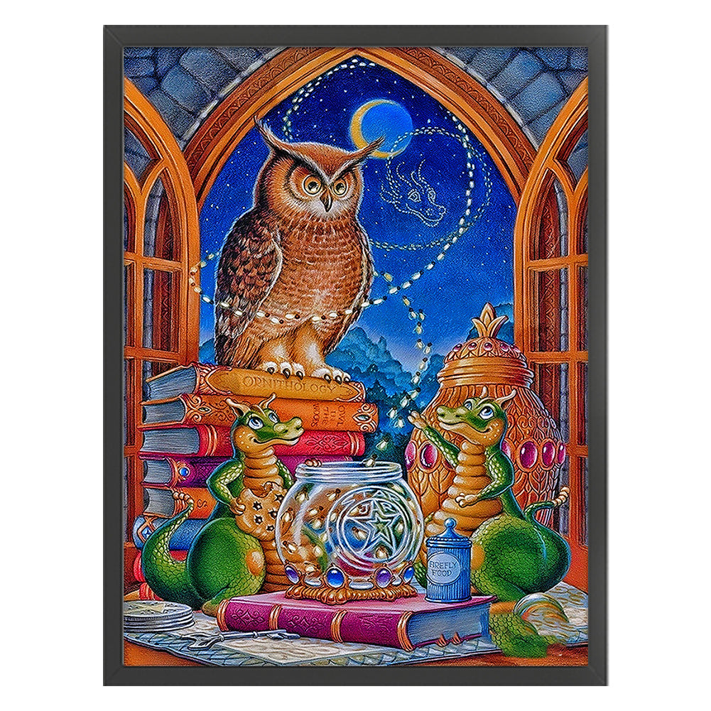 Dragon And Owl Reading A Book - 11CT Stamped Cross Stitch 50*65CM