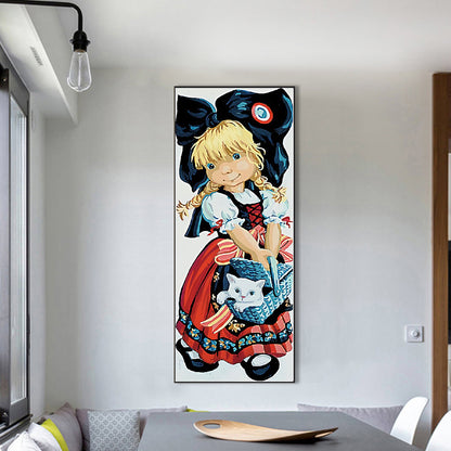 Girl And Kitten - Full Round Drill Diamond Painting 30*75CM