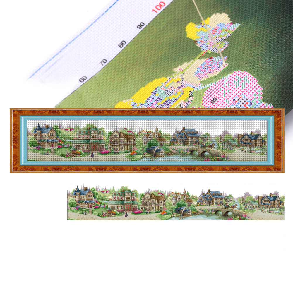 European Town - 14CT Stamped Cross Stitch 174*36CM(Joy Sunday)