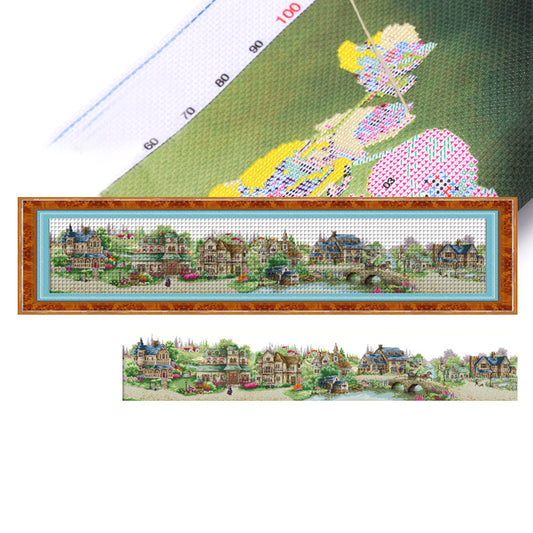 European Town - 14CT Stamped Cross Stitch 174*36CM(Joy Sunday)