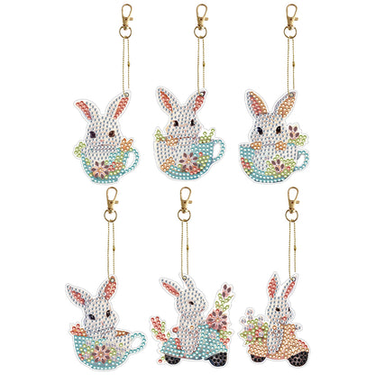 6PCS Double Sided Special Shape Diamond Painting Keychain (Cute Bunny)