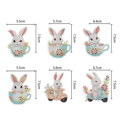 6PCS Double Sided Special Shape Diamond Painting Keychain (Cute Bunny)