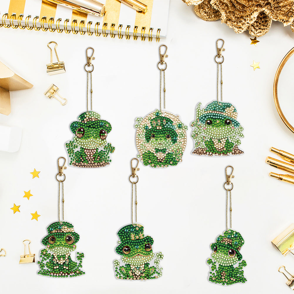 6PCS Double Sided Special Shape Diamond Painting Keychain (Cute Frog)