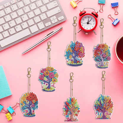 6PCS Double Sided Special Shape Diamond Painting Keychain (Tree of Life)