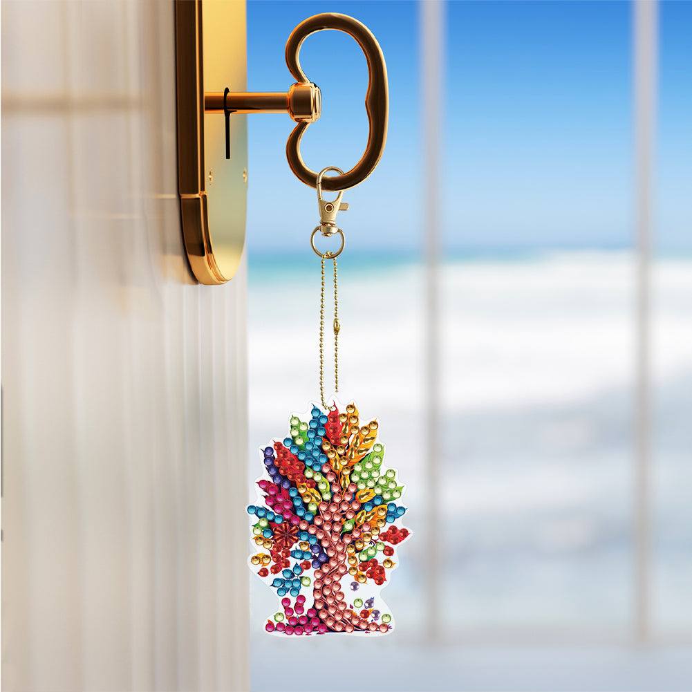 6PCS Double Sided Special Shape Diamond Painting Keychain (Tree of Life)