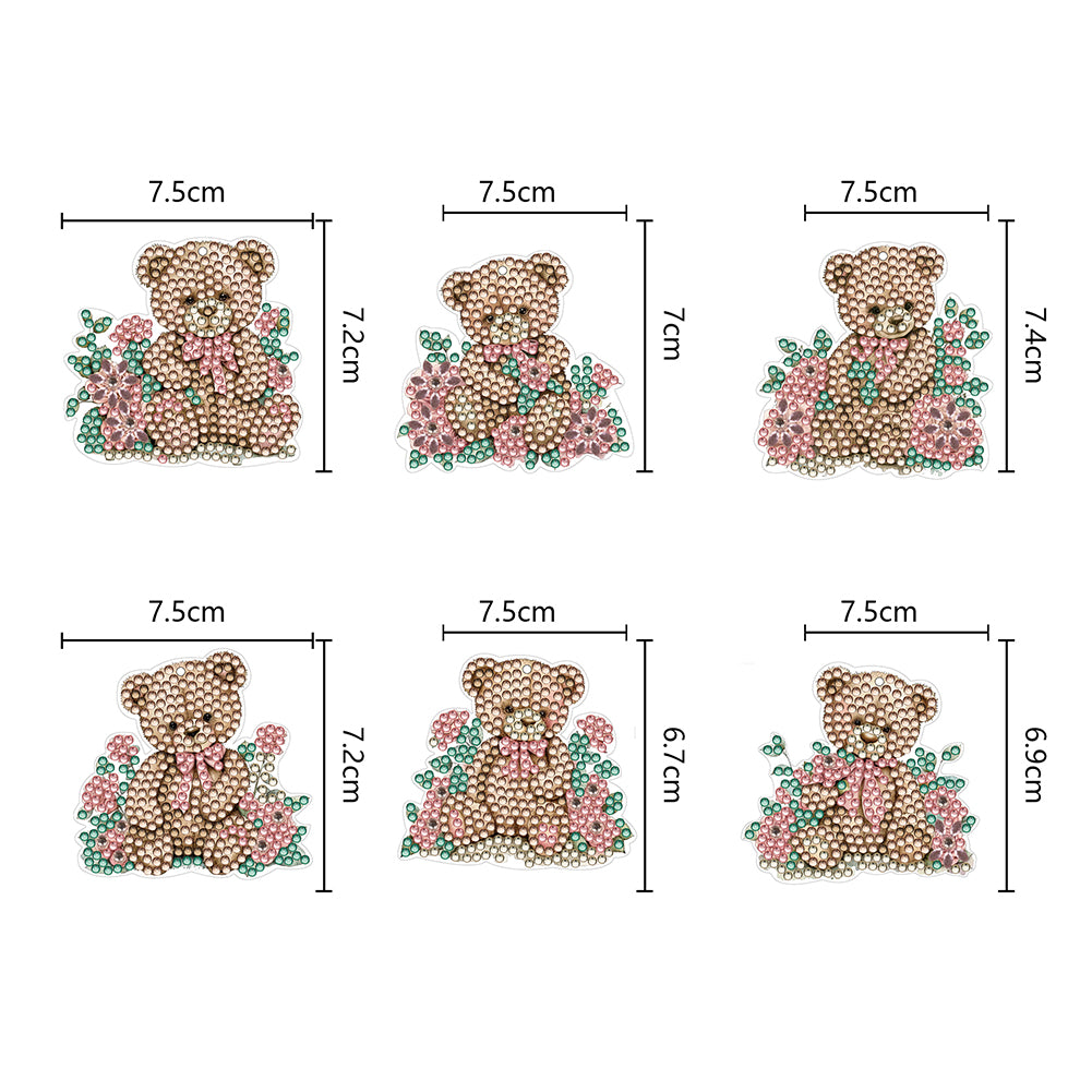 6PCS Double Sided Special Shape Diamond Painting Keychain (Cute Bear #9)