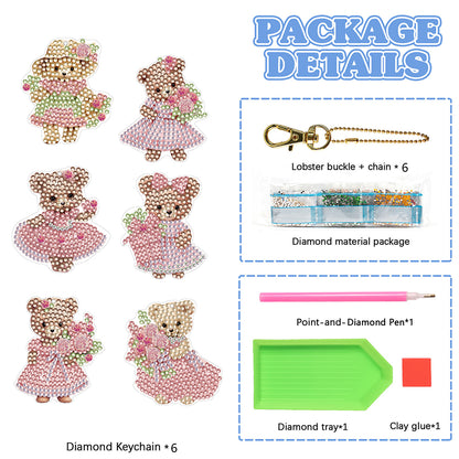 6PCS Double Sided Special Shape Diamond Painting Keychain (Cute Bear #10)