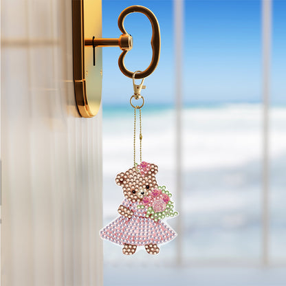 6PCS Double Sided Special Shape Diamond Painting Keychain (Cute Bear #10)