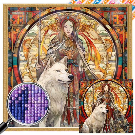 White Wolf And Girl - Full Square Drill Diamond Painting 30*30CM