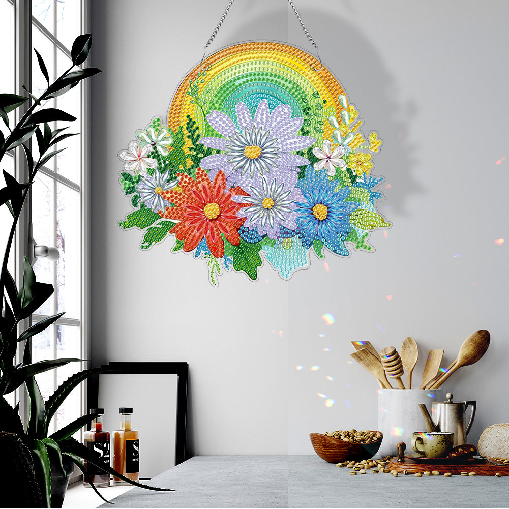 Christmas Special Shaped+Round Diamond Painting Wall Decor Wreath Rainbow Flower