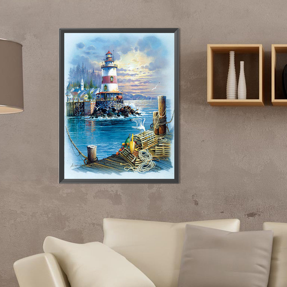 Seaside Lighthouse - Full Round Drill Diamond Painting 30*40CM