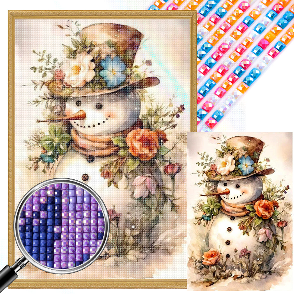 Flowers And Snowman - Full Square Drill Diamond Painting 40*60CM