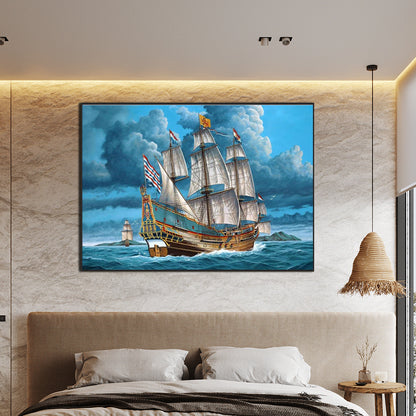 Sea Sailing Boat - Full Round Drill Diamond Painting 70*50CM