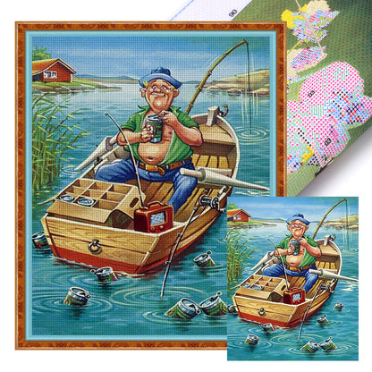 Old Man Fishing - 11CT Stamped Cross Stitch 40*50CM