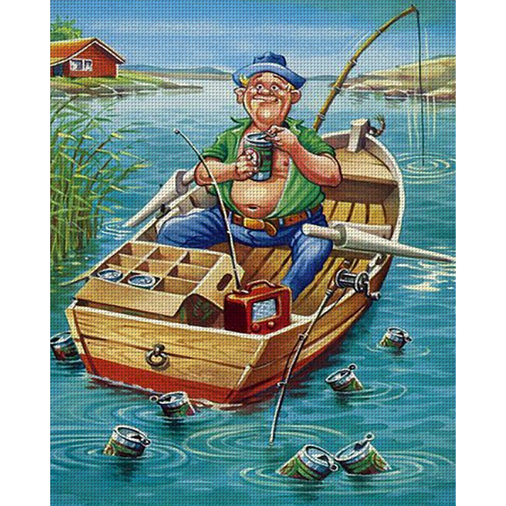 Old Man Fishing - 11CT Stamped Cross Stitch 40*50CM