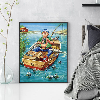 Old Man Fishing - 11CT Stamped Cross Stitch 40*50CM