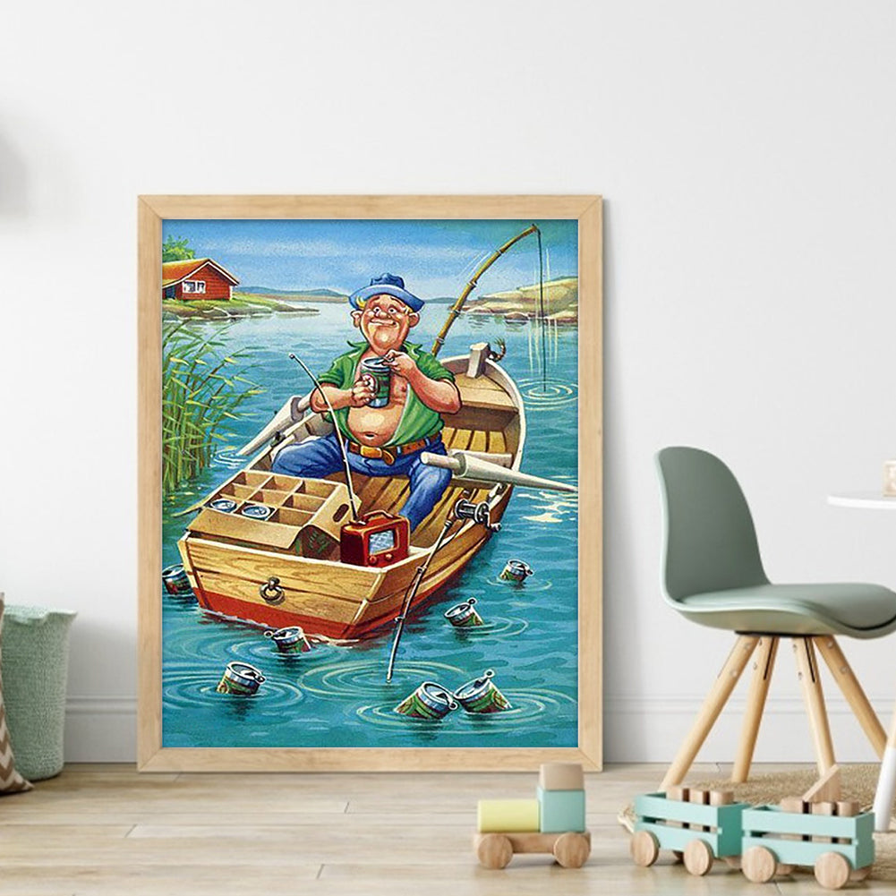 Old Man Fishing - 11CT Stamped Cross Stitch 40*50CM