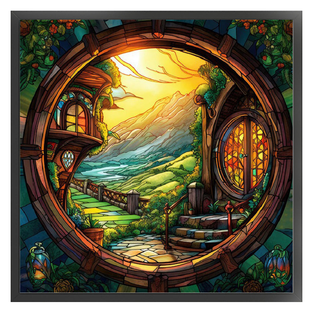 Glass Painting-The Hobbit Hut - 14CT Stamped Cross Stitch 40*40CM(Joy Sunday)