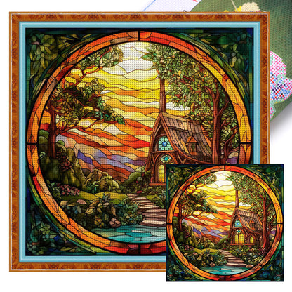 Glass Painting - The Hobbit Hut - 14CT Stamped Cross Stitch 40*40CM(Joy Sunday)