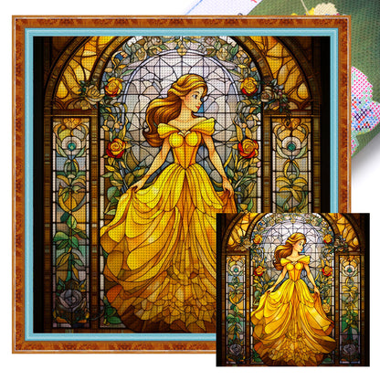 Glass Painting-Princess In Yellow Dress - 14CT Stamped Cross Stitch 50*50CM