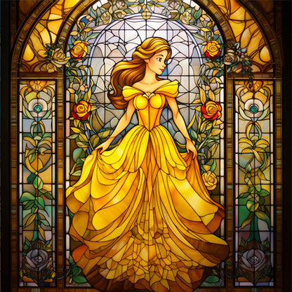 Glass Painting-Princess In Yellow Dress - 14CT Stamped Cross Stitch 50*50CM