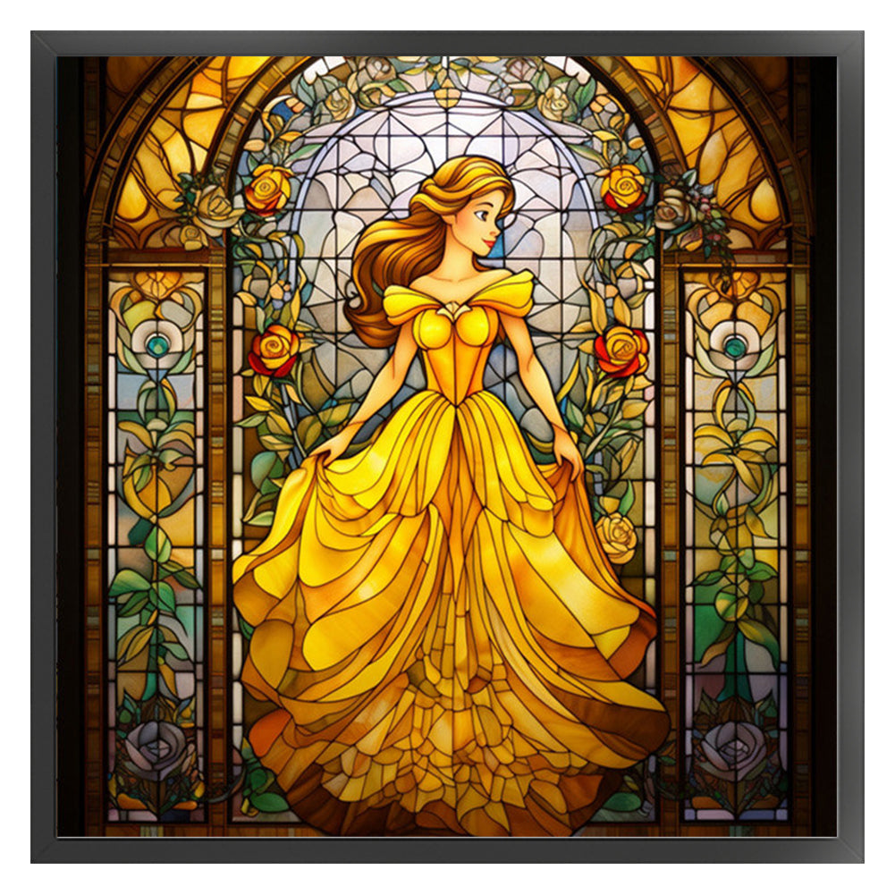 Glass Painting-Princess In Yellow Dress - 14CT Stamped Cross Stitch 50*50CM