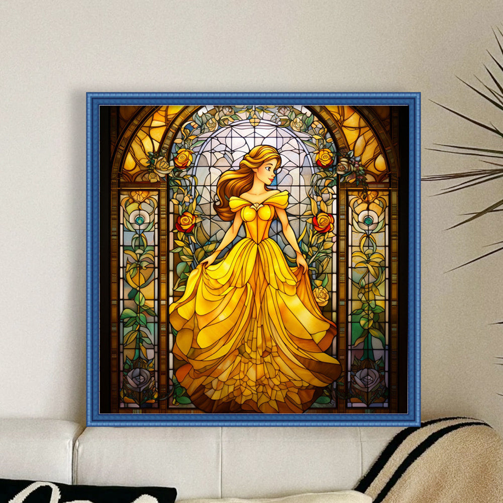 Glass Painting-Princess In Yellow Dress - 14CT Stamped Cross Stitch 50*50CM