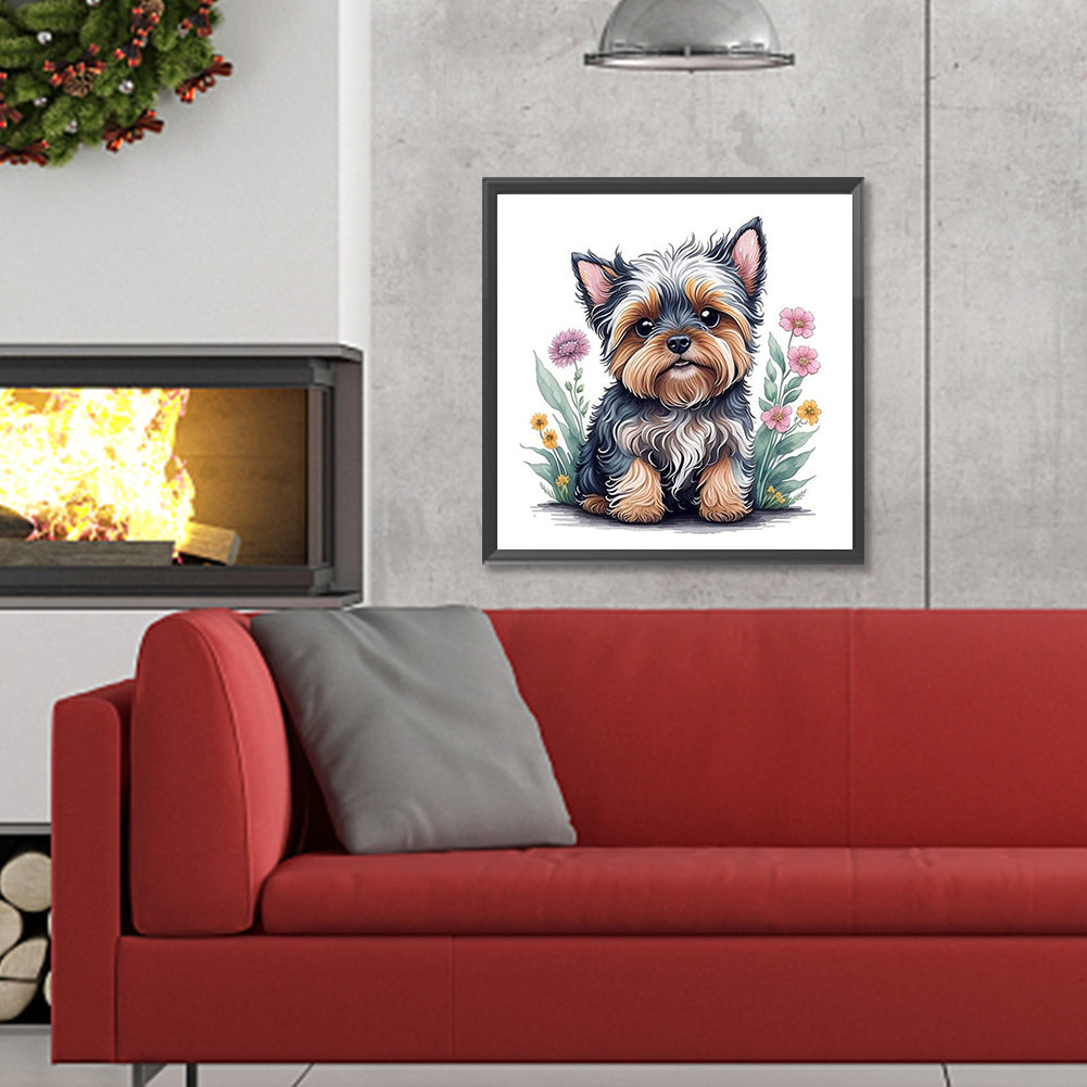 Yorkshire Terrier In The Grass - Full Round Drill Diamond Painting 30*30CM