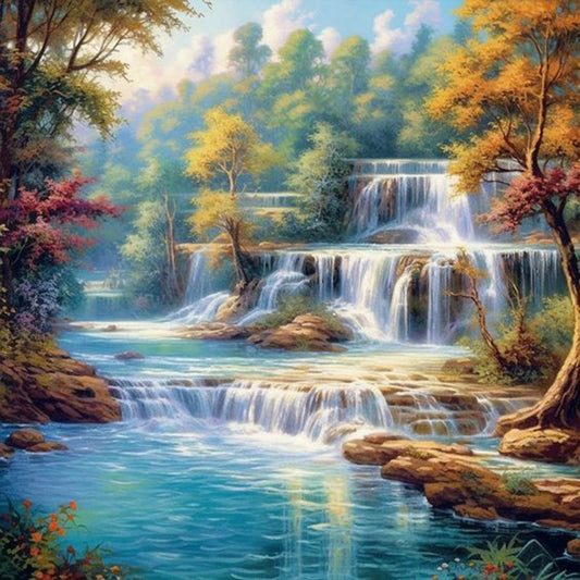 Forest Waterfall - Full Round Drill Diamond Painting 30*30CM