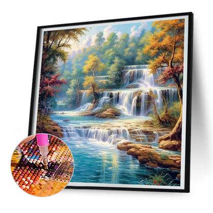 Forest Waterfall - Full Round Drill Diamond Painting 30*30CM