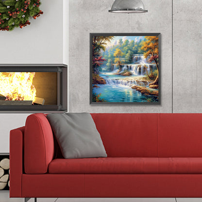 Forest Waterfall - Full Round Drill Diamond Painting 30*30CM