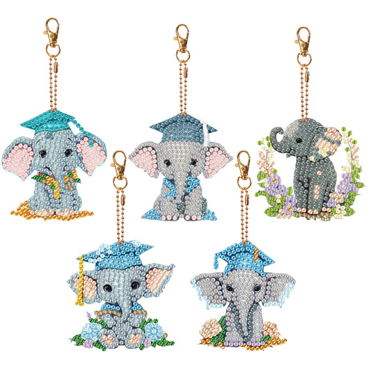 5PCS Double Sided Diamond Painting Keychain Full Drill Keyring Cute Elephant