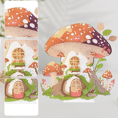 Round Crystal Painting Desktop Diamond Painting Table Decor (Mushroom House #2)